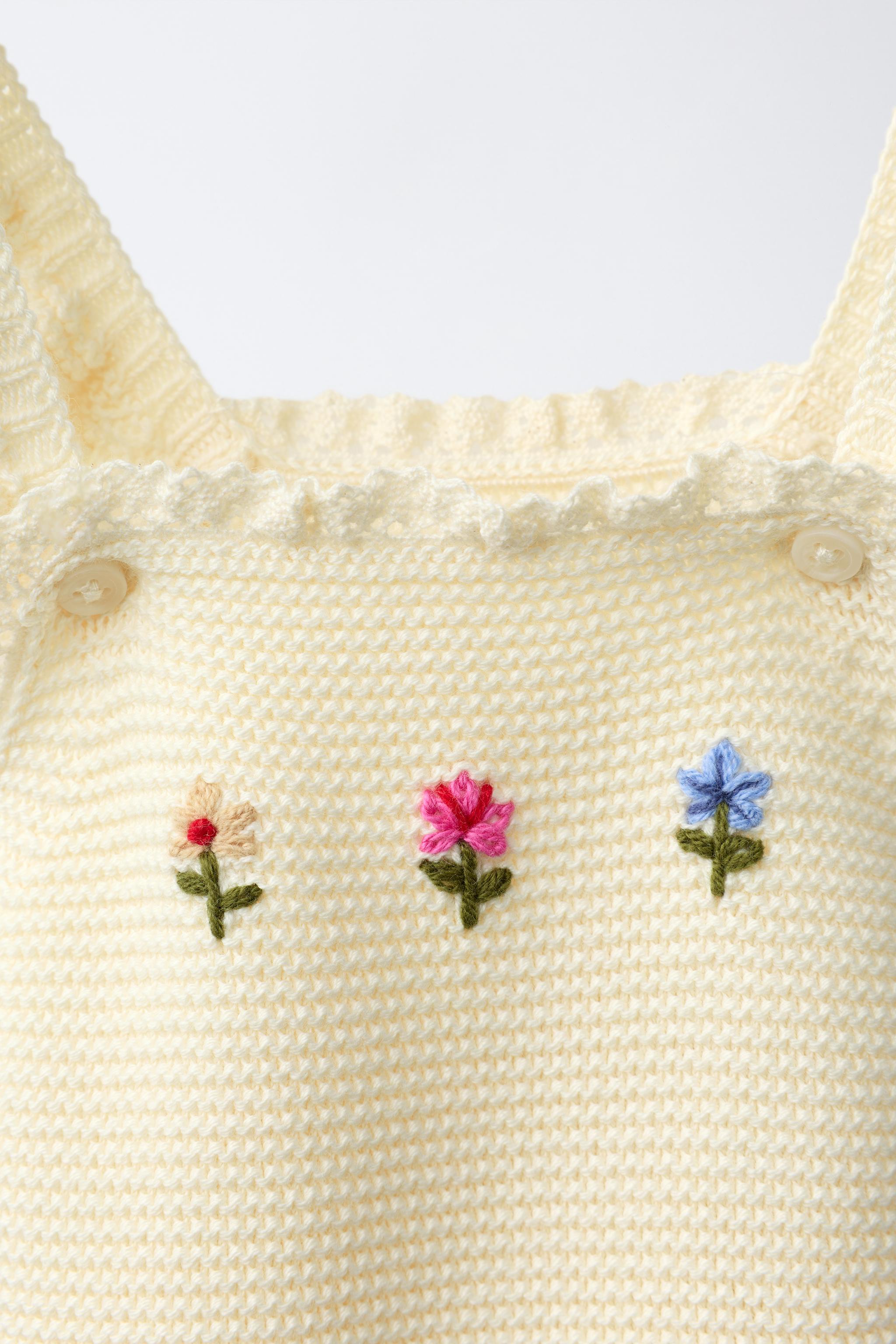 EMBROIDERED FLORAL KNIT OVERALLS